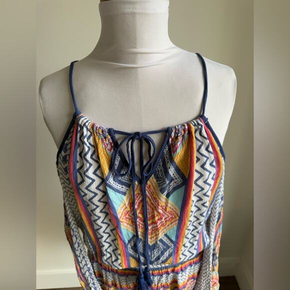 LULUMARI MULTICOLOR GEOMETRIC LONG SLEEVE COLD SHOULDER SWIM COVERUP - Picture 4 of 10